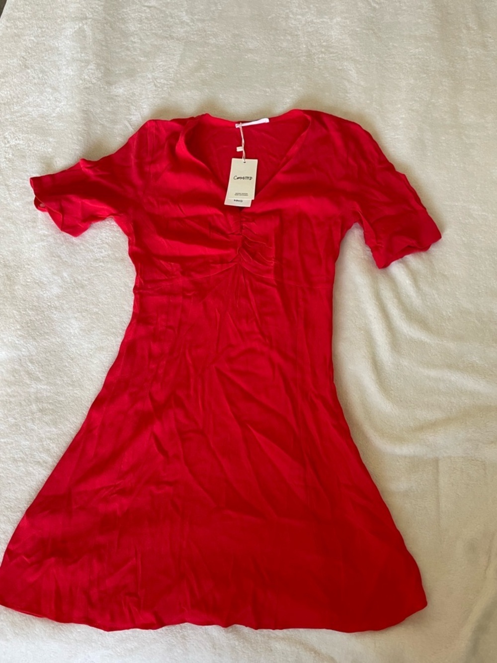 Mango Red V-Neck Mini Dress